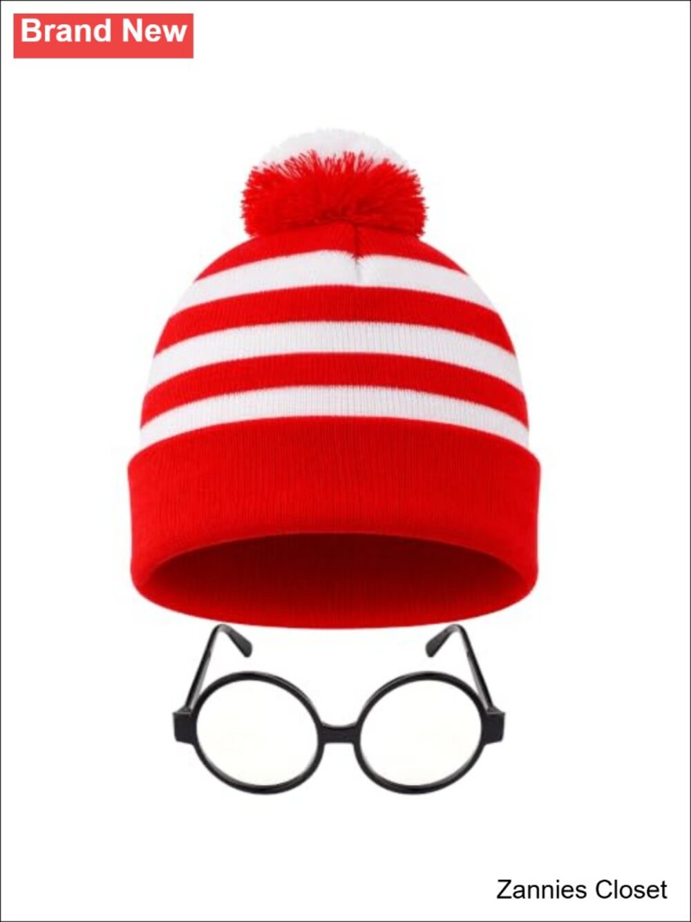 👻 Haakong Striped Knit Beanie Hat & Round Glasses Set Halloween Costume